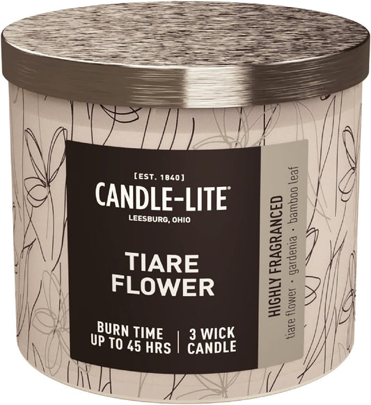 Premium Tiare Flower Scent, 14 Oz. 3-Wick Aromatherapy Candle with up to 45 Hours of Burn Time, White
