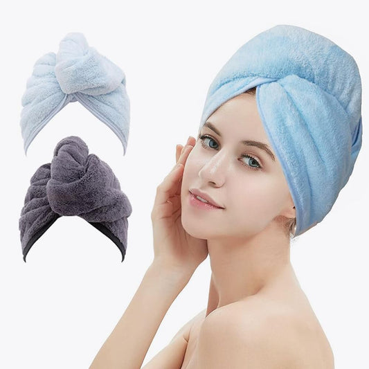 2 Pack Hair Drying Towels, Hair Towel Wrap, Absorbent Microfiber Hair Towel Turban 