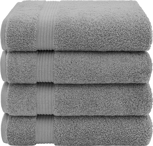 Bath Towels for Bathroom, 4 Packed 27 Inch 54 Inch 100% Turkish Cotton Large Bath Towels, Soft Absorbent Towel Sets, Light Grey Bath Towels